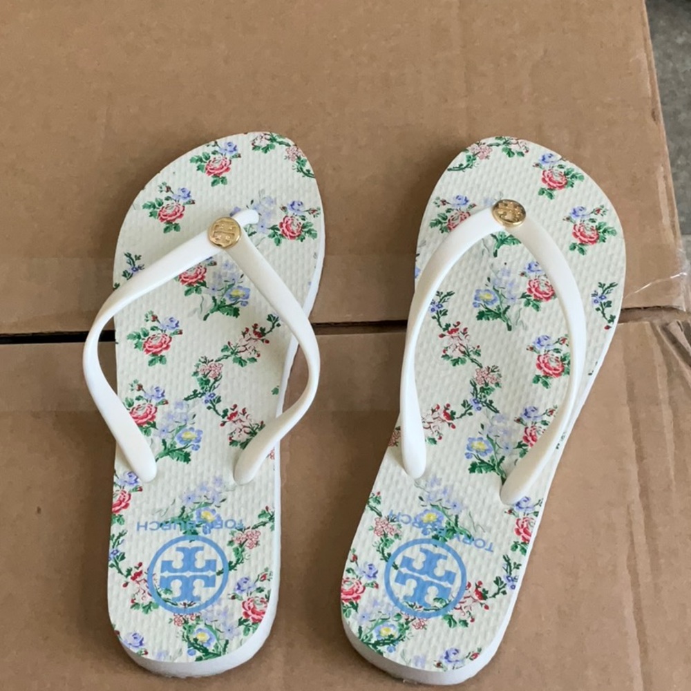 Tory Burch floral flip-flops